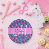 Glam Paarse Mermaid Glitter Sparkles Monogram Papieren Bordje (Feest)