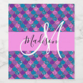 Glam Paarse Mermaid Glitter Sparkles Monogram Wijn Etiket (Enkel label)