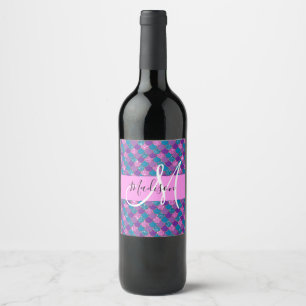 Glam Paarse Mermaid Glitter Sparkles Monogram Wijn Etiket