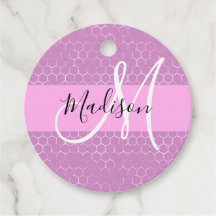 Glam Paarse Metaalachtige Roze Honingraat Monogram