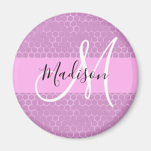 Glam Paarse Metaalachtige Roze Honingraat Monogram Magneet
