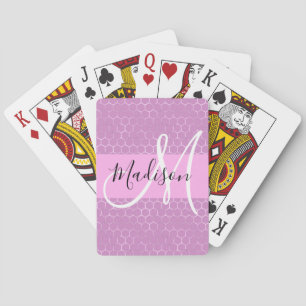 Glam Paarse Metaalachtige Roze Honingraat Monogram Pokerkaarten