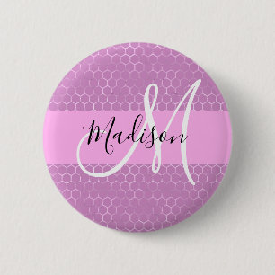 Glam Paarse Metaalachtige Roze Honingraat Monogram Ronde Button 5,7 Cm