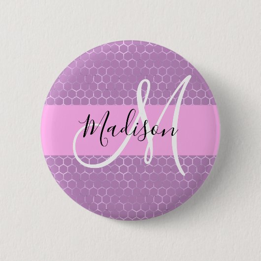 Glam Paarse Metaalachtige Roze Honingraat Monogram Ronde Button 5,7 Cm (Voorkant)