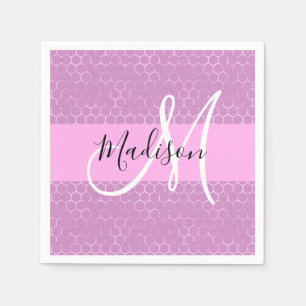 Glam Paarse Metaalachtige Roze Honingraat Monogram Servet