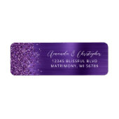 Glam Paarse Metallic Wedding Retouradres Etiket (Voorkant)