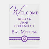 Glam Paarse moderne Chic Bat Mitzvah Welkom Acryl Bord (Voorkant)