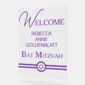 Glam Paarse moderne Chic Bat Mitzvah Welkom Acryl Bord (Hoek)