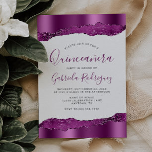 Glam Paarse Plum Folie Glitter Quinceañera Kaart