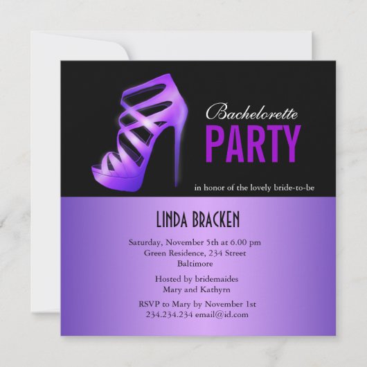 Glam Paarse pompen Black Bachelorette Party-kaart Kaart (Voorkant)