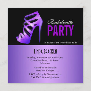 Glam Paarse pompen Black Bachelorette Party-kaart Kaart