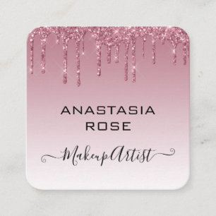 Glam Paarse Roze Gouden Glitter Druppels Make-up A Vierkante Visitekaartje