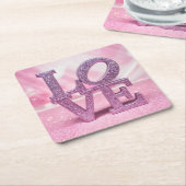 Glam Paarse Roze LIEFDE Onderzetter Set (Schuin)