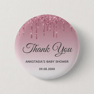 Glam paarse roze roze goud Bedankt Baby Shower Ronde Button 5,7 Cm