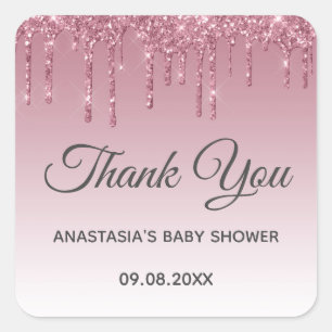 Glam paarse roze roze goud Bedankt Baby Shower Vierkante Sticker