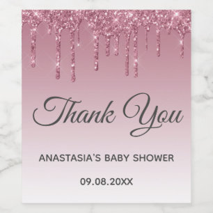 Glam paarse roze roze goud Bedankt Baby Shower Wijn Etiket