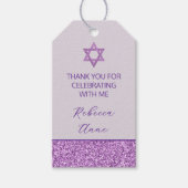 Glam Paarse Schattigee Dank u Bat Mitzvah Partij Cadeaulabel (Voorkant)