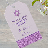 Glam Paarse Schattigee Dank u Bat Mitzvah Partij Cadeaulabel