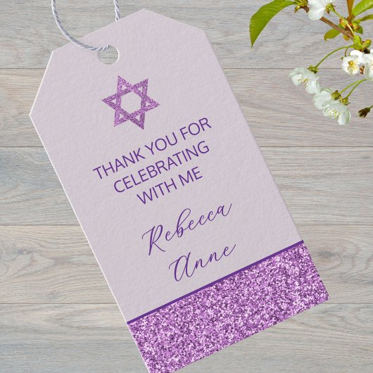 Glam Paarse Schattigee Dank u Bat Mitzvah Partij Cadeaulabel