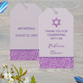Glam Paarse Schattigee Dank u Bat Mitzvah Partij Cadeaulabel