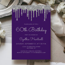 Glam Paarse Silver Glitter Drip 60ste Verjaardag