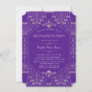 Glam Paarse Silver Great Gatsby Bachelorette Party Kaart