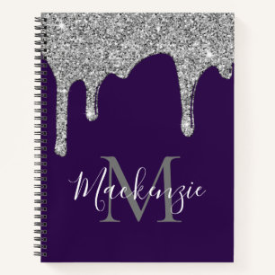 Glam Paarse sparkle Droog Glitter Monogram Notitieboek