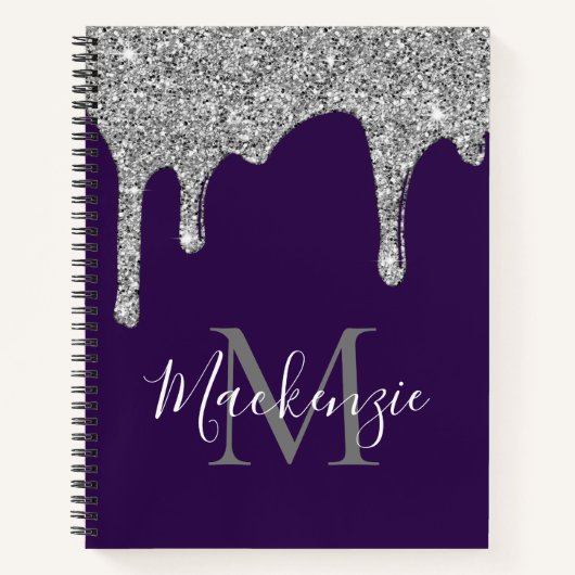Glam Paarse sparkle Droog Glitter Monogram Notitieboek (Voorkant)