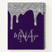 Glam Paarse sparkle Droog Glitter Monogram Notitieboek (Achterkant)