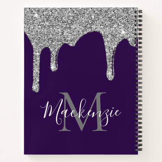 Glam Paarse sparkle Droog Glitter Monogram Notitieboek (Achterkant)