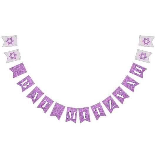 Glam Paarse Sparkle Girl Chic Elegant Bat Mitzvah Vlaggetjes (Alle)