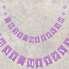 Glam Paarse Sparkle Girl Chic Elegant Bat Mitzvah Vlaggetjes