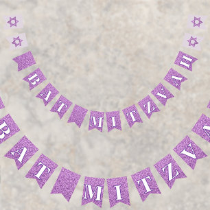 Glam Paarse Sparkle Girl Chic Elegant Bat Mitzvah Vlaggetjes