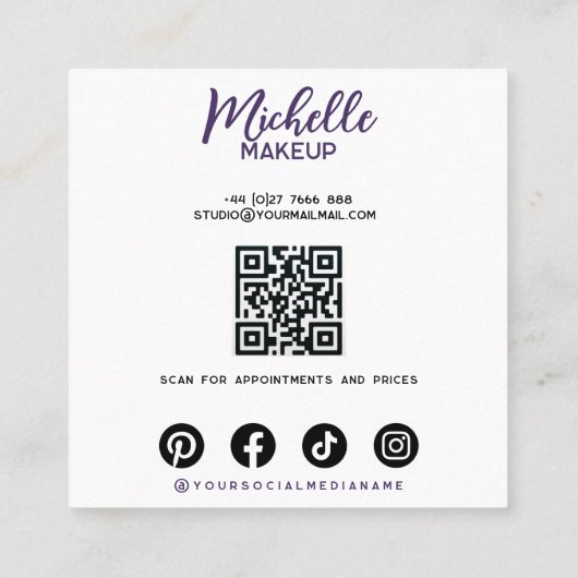 Glam Paarse Sparkly Glittery Eye Make-up Artiest Vierkante Visitekaartje (Achterkant)