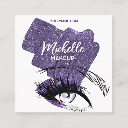 Glam Paarse Sparkly Glittery Eye Make-up Artiest Vierkante Visitekaartje (Voorkant)