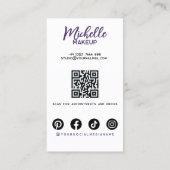 Glam Paarse Sparkly Glittery Eye Make-up Artiest Visitekaartje (Achterkant)