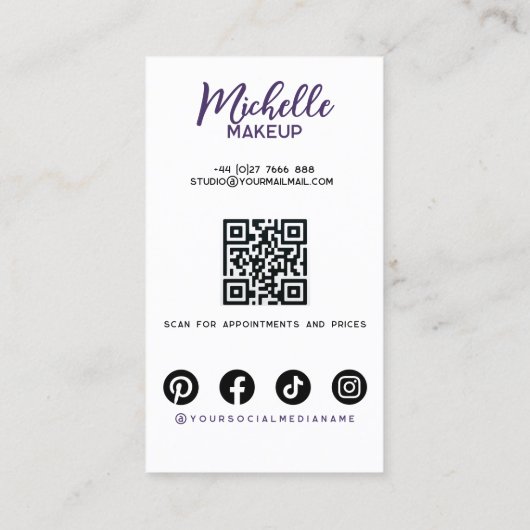 Glam Paarse Sparkly Glittery Eye Make-up Artiest Visitekaartje (Achterkant)