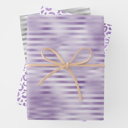 Glam Paarse strepen Inpakpapier Vel (In situ)