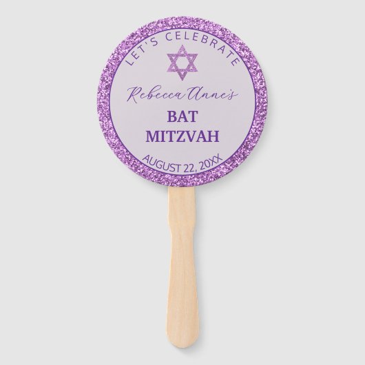 Glam Paarse Trendy Meisje Foto Bat Mitzvah Party Handwaaier (Voorkant)