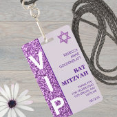 Glam Paarse Unieke VIP Bat Mitswa Party Favoriet Badge