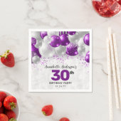 Glam Paarse Violet Zilveren Ballon Glitter Verjaar Servet (Insitu)