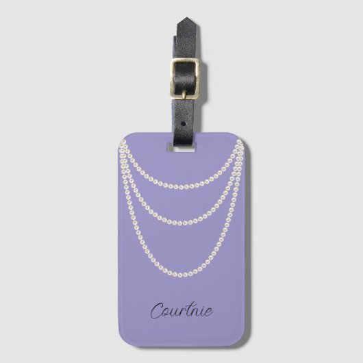 Glam Paarse witte parels Bagagelabel (Voorkant (verticaal))