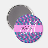 Glam Paarse Zeemeermin Glitter Glans Monogram Naam Magneet (Voorkant / Achterkant)