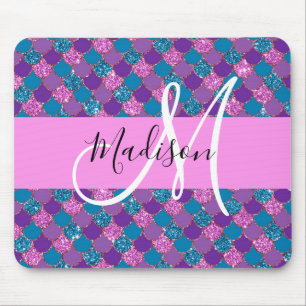 Glam paarse zeemeermin glitters glittertjes monogr muismat