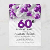 Glam Paarse Zilveren Ballon Glitter 60e Verjaardag