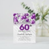 Glam Paarse Zilveren Ballon Glitter 60e Verjaardag Briefkaart (Staand voorkant)