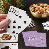 Glam paarse zilveren luipaardspatten Script Monogr Pokerkaarten (Insitu)