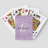 Glam paarse zilveren luipaardspatten Script Monogr Pokerkaarten (Achterkant)