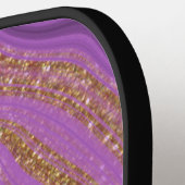 Glam Paarse Zwart & Gouden Glitter Agaat Monogram Pickleball Paddle (Links Detail)