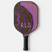 Glam Paarse Zwart & Gouden Glitter Agaat Monogram Pickleball Paddle (Achterkant)
